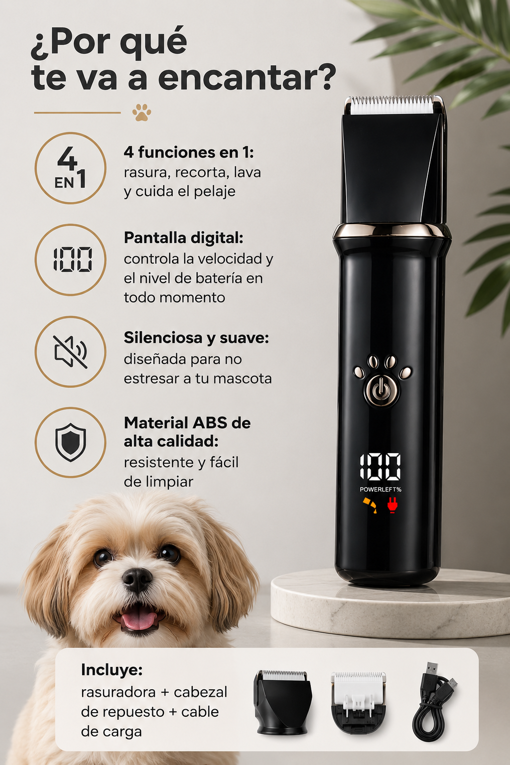 Zenpaw — Kit de Aseo Canino 4 en 1 Silencioso | Cuerpo, Patas, Cara y Uña